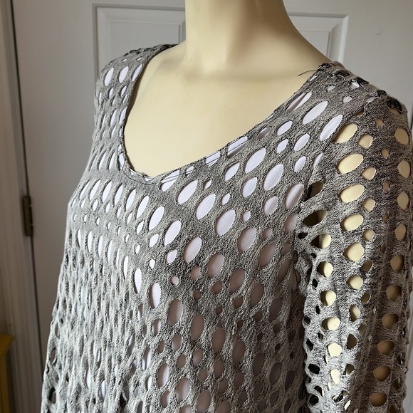 NWT Design Today's Net Bubble 3/4 Sleeve Dress Mesh Gray & White L - Picture 6 of 12